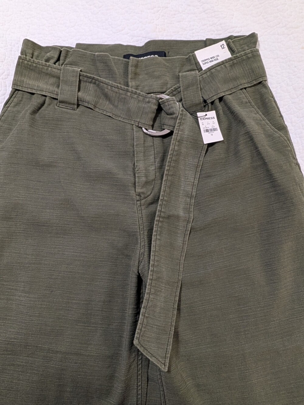Express Olive Green Paperbag Waist Belted Pants